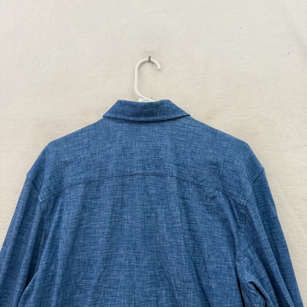 Butter Cloth Shirt Men L Blue Icy Cotton Regular Fit Stretch Rayon Flip Cuff - Picture 9 of 10